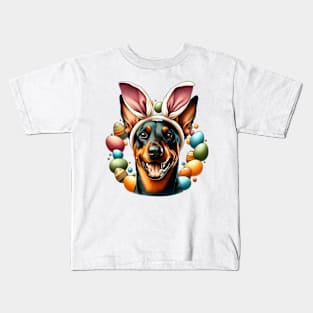 German Pinscher Celebrates Easter with Bunny Ears Kids T-Shirt
